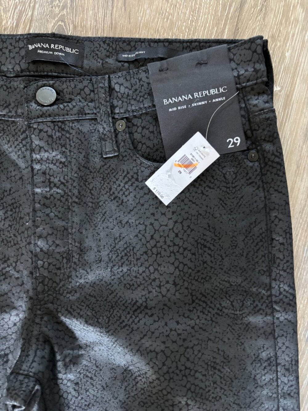 Banana Republic Snake Print Mid Rise Skinny Jeans Sz 29 Black Stretch NWT Ankle - Picture 4 of 4